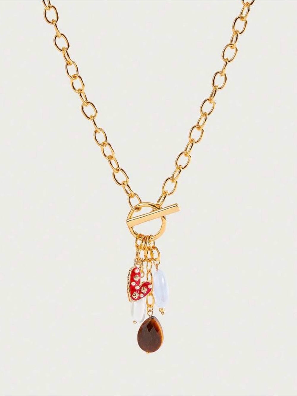 18K Gold Plated Chain Toggle Necklace with Charms - Picture 2 of 7
